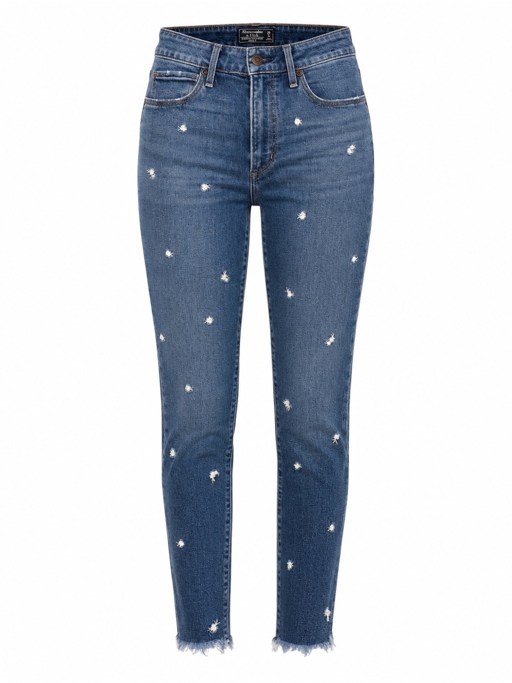 Abercrombie & Fitch - High-Rise Jeans in Blue with Floral Embroidery